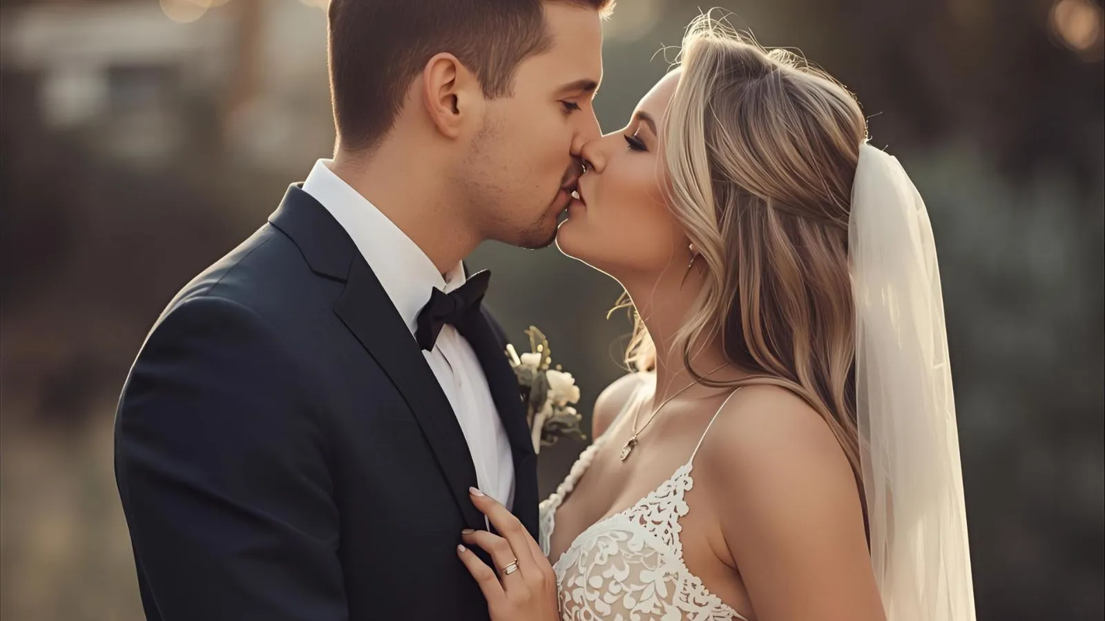 Couple at sunset holding hands, romantic golden-hour portrait vibe.